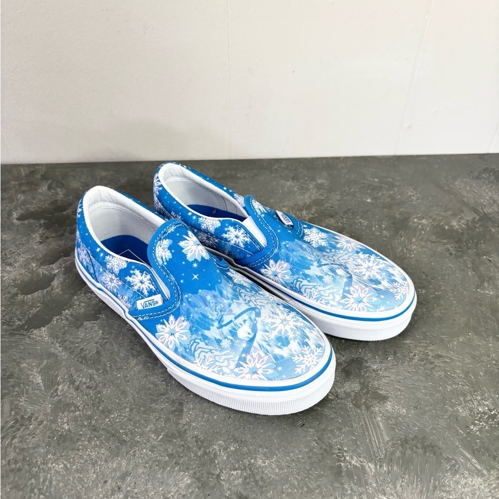 Vans Classic Slip-On sneakers Snowflakes Winter Wonderland Blue kids 2.5 new - Picture 3 of 7